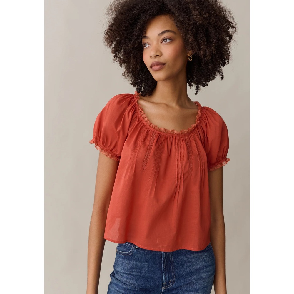 NWT Sorella Isaline Cotton Lace Trim Top in Rust - Size Small